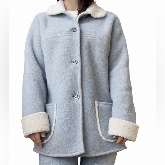 Women's Light Blue Sherpa Coat - Picture 1 of 2